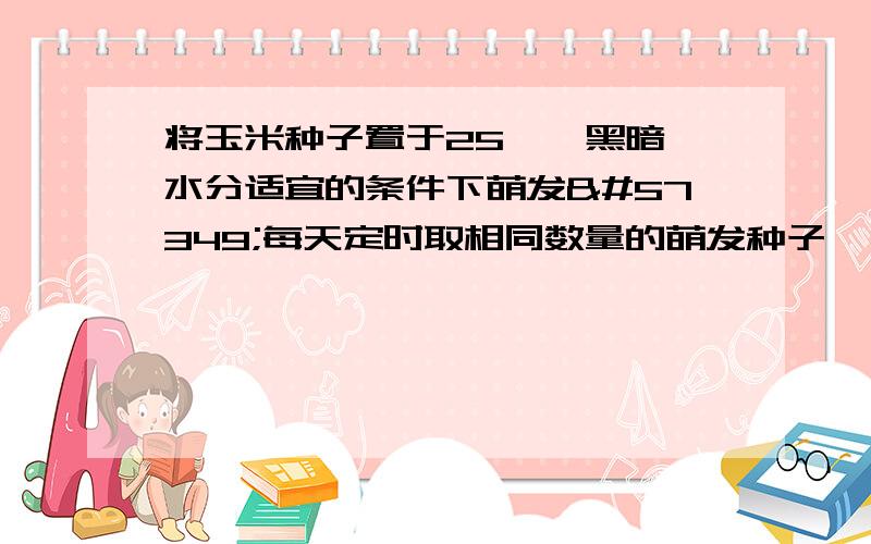 将玉米种子置于25℃、黑暗、水分适宜的条件下萌发每天定时取相同数量的萌发种子一半直接烘干