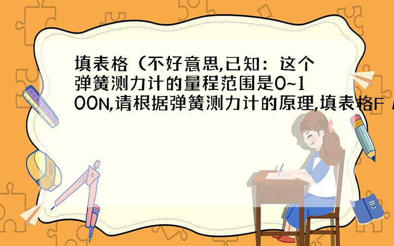 填表格（不好意思,已知：这个弹簧测力计的量程范围是0~100N,请根据弹簧测力计的原理,填表格F／N 0 10 20 3