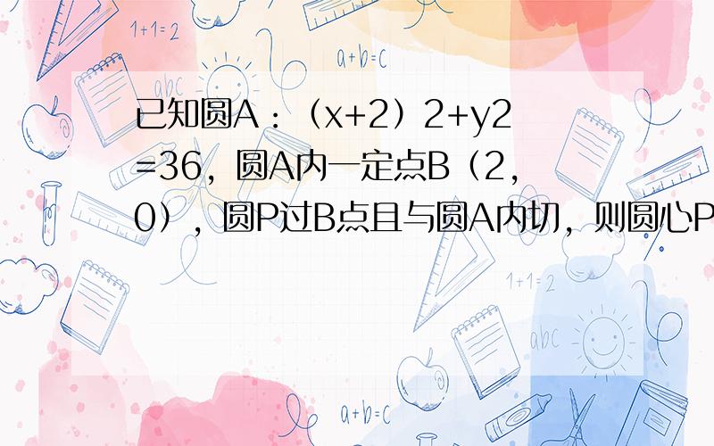 已知圆A：（x+2）2+y2=36，圆A内一定点B（2，0），圆P过B点且与圆A内切，则圆心P的轨迹为（　　）