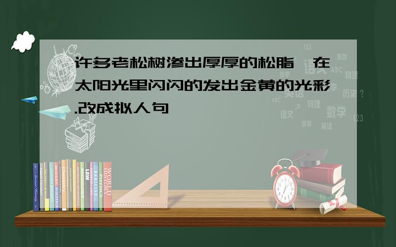 许多老松树渗出厚厚的松脂,在太阳光里闪闪的发出金黄的光彩.改成拟人句