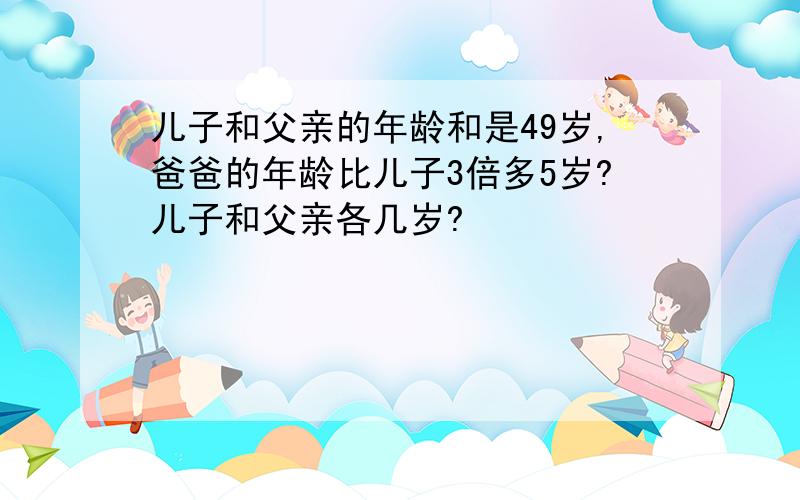 儿子和父亲的年龄和是49岁,爸爸的年龄比儿子3倍多5岁?儿子和父亲各几岁?