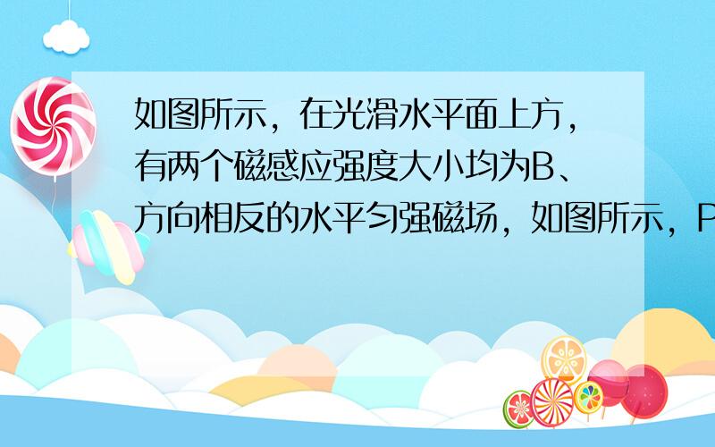 如图所示，在光滑水平面上方，有两个磁感应强度大小均为B、方向相反的水平匀强磁场，如图所示，PQ为两个磁场的边界，磁场范围