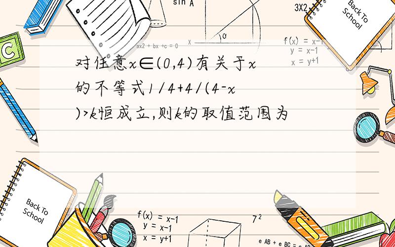 对任意x∈(0,4)有关于x的不等式1/4+4/(4-x)>k恒成立,则k的取值范围为