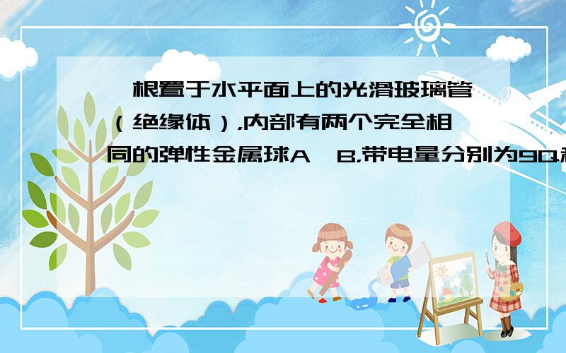 一根置于水平面上的光滑玻璃管（绝缘体），内部有两个完全相同的弹性金属球A、B，带电量分别为9Q和-Q，从图示位置由静止开