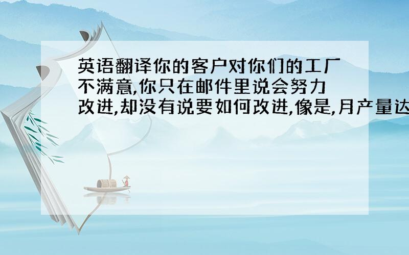 英语翻译你的客户对你们的工厂不满意,你只在邮件里说会努力改进,却没有说要如何改进,像是,月产量达到多少,工人人数达到多少