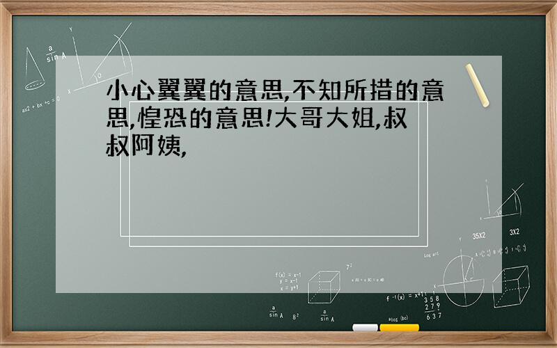 小心翼翼的意思,不知所措的意思,惶恐的意思!大哥大姐,叔叔阿姨,