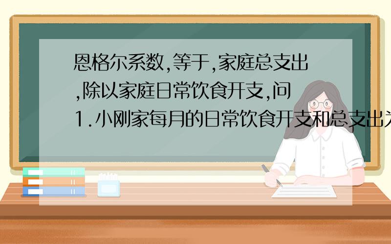 恩格尔系数,等于,家庭总支出,除以家庭日常饮食开支,问 1.小刚家每月的日常饮食开支和总支出为两千