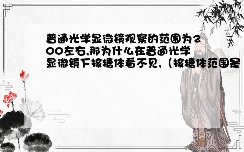 普通光学显微镜观察的范围为200左右,那为什么在普通光学显微镜下核糖体看不见,（核糖体范围是15*25）