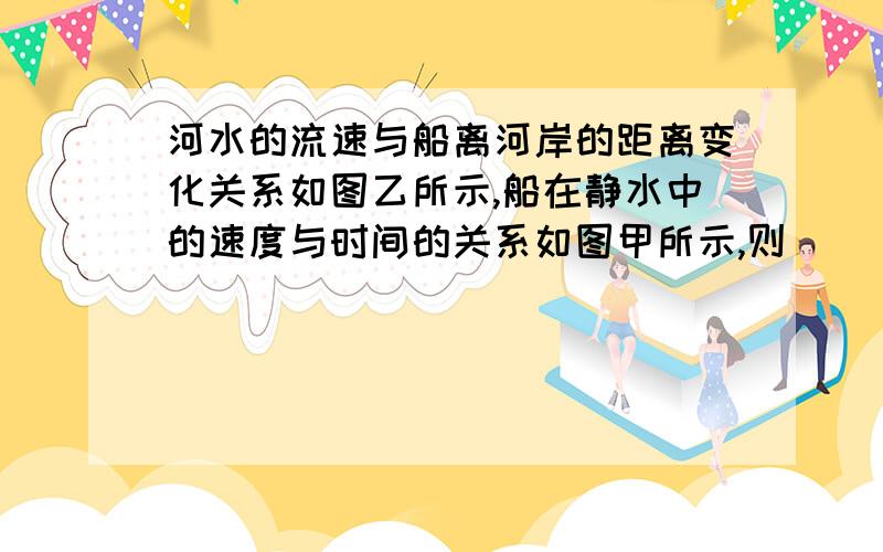 河水的流速与船离河岸的距离变化关系如图乙所示,船在静水中的速度与时间的关系如图甲所示,则