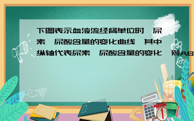 下图表示血液流经肾单位时,尿素、尿酸含量的变化曲线,其中纵轴代表尿素、尿酸含量的变化,则AB 段表示