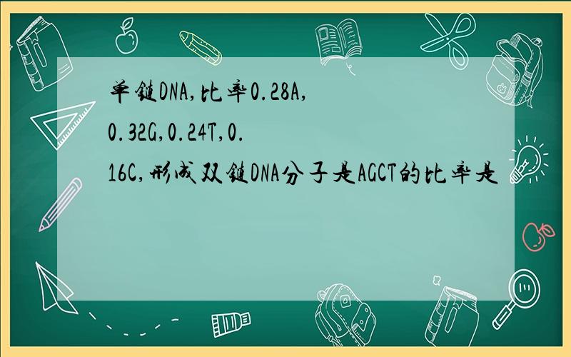 单链DNA,比率0.28A,0.32G,0.24T,0.16C,形成双链DNA分子是AGCT的比率是