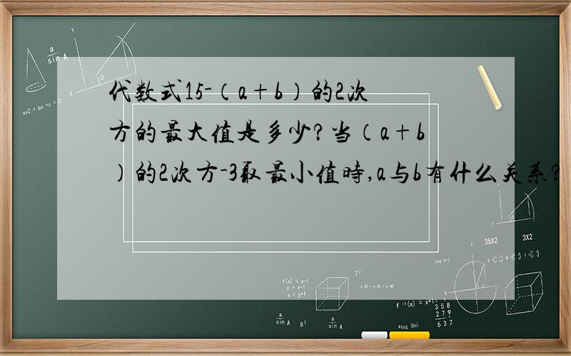 代数式15-（a+b）的2次方的最大值是多少?当（a+b）的2次方-3取最小值时,a与b有什么关系?