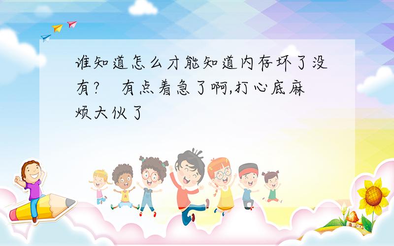 谁知道怎么才能知道内存坏了没有?　有点着急了啊,打心底麻烦大伙了