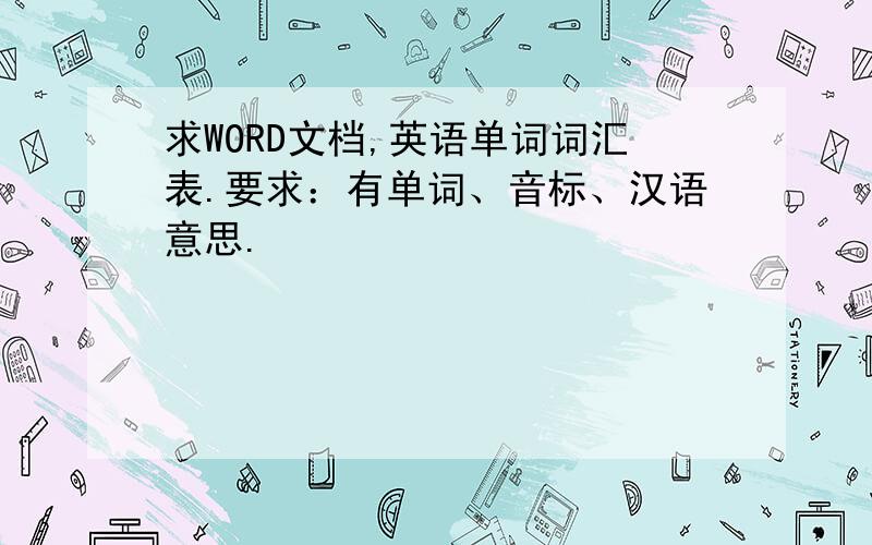 求WORD文档,英语单词词汇表.要求：有单词、音标、汉语意思.