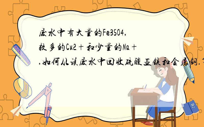 废水中有大量的Fe3SO4,较多的Cu2+和少量的Na+,如何从该废水中回收硫酸亚铁和金属铜.第一步能不能加FeCl3?