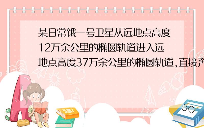 某日常饿一号卫星从远地点高度12万余公里的椭圆轨道进入远地点高度37万余公里的椭圆轨道,直接奔月球,已知地球质量大约是月