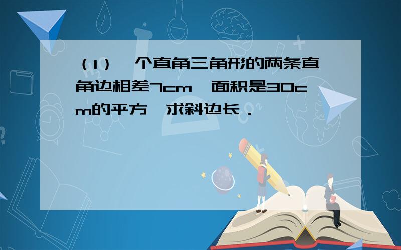 （1）一个直角三角形的两条直角边相差7cm,面积是30cm的平方,求斜边长．