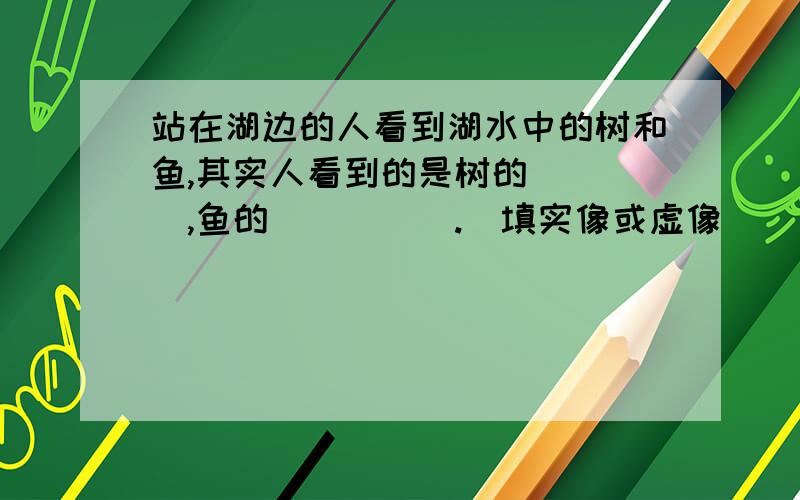 站在湖边的人看到湖水中的树和鱼,其实人看到的是树的____,鱼的_____.（填实像或虚像）