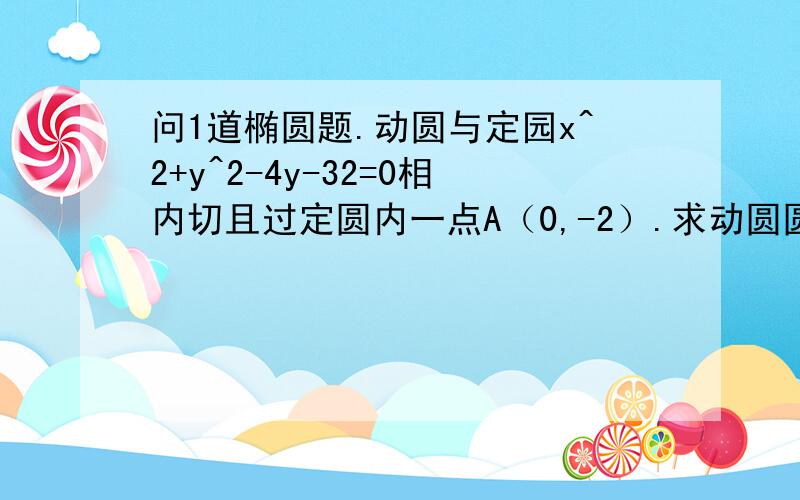 问1道椭圆题.动圆与定园x^2+y^2-4y-32=0相内切且过定圆内一点A（0,-2）.求动圆圆心P的轨迹方程