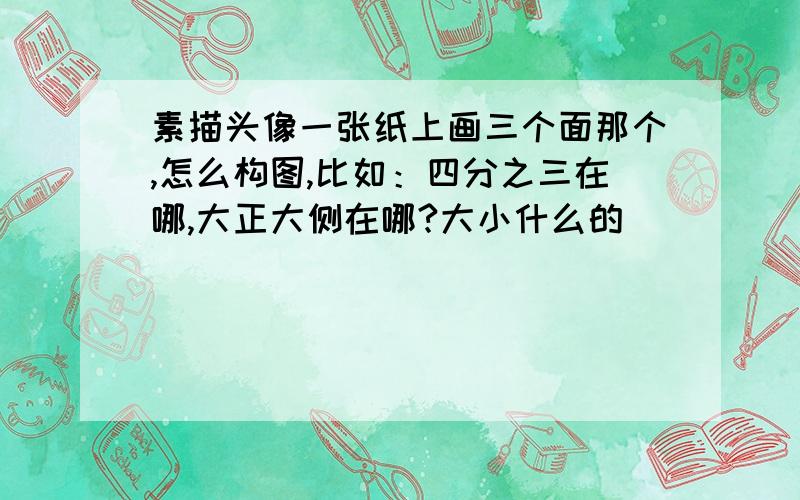 素描头像一张纸上画三个面那个,怎么构图,比如：四分之三在哪,大正大侧在哪?大小什么的