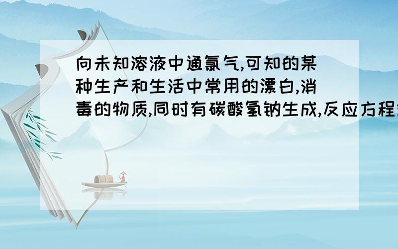 向未知溶液中通氯气,可知的某种生产和生活中常用的漂白,消毒的物质,同时有碳酸氢钠生成,反应方程式是?