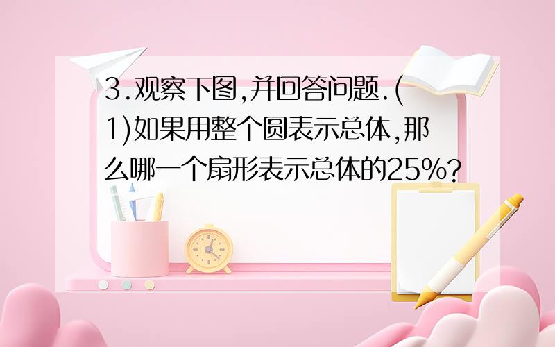 3.观察下图,并回答问题.(1)如果用整个圆表示总体,那么哪一个扇形表示总体的25%?