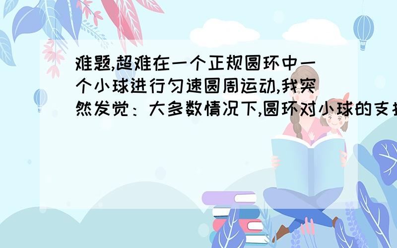 难题,超难在一个正规圆环中一个小球进行匀速圆周运动,我突然发觉：大多数情况下,圆环对小球的支持力指向圆心,小球又受到重力