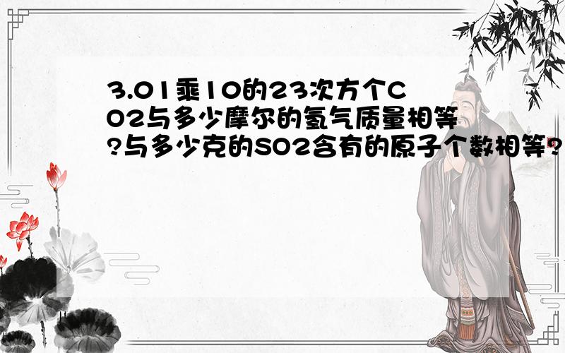 3.01乘10的23次方个CO2与多少摩尔的氢气质量相等?与多少克的SO2含有的原子个数相等?