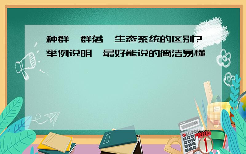 种群、群落、生态系统的区别?举例说明,最好能说的简洁易懂,