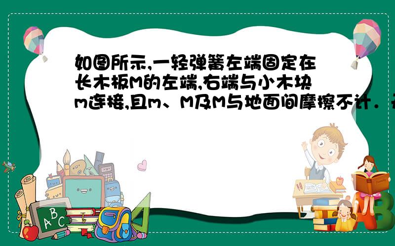 如图所示,一轻弹簧左端固定在长木板M的左端,右端与小木块m连接,且m、M及M与地面间摩擦不计．开始