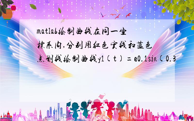 matlab绘制曲线在同一坐标系内,分别用红色实线和蓝色点划线绘制曲线y1(t)=e0.1sin(0.3