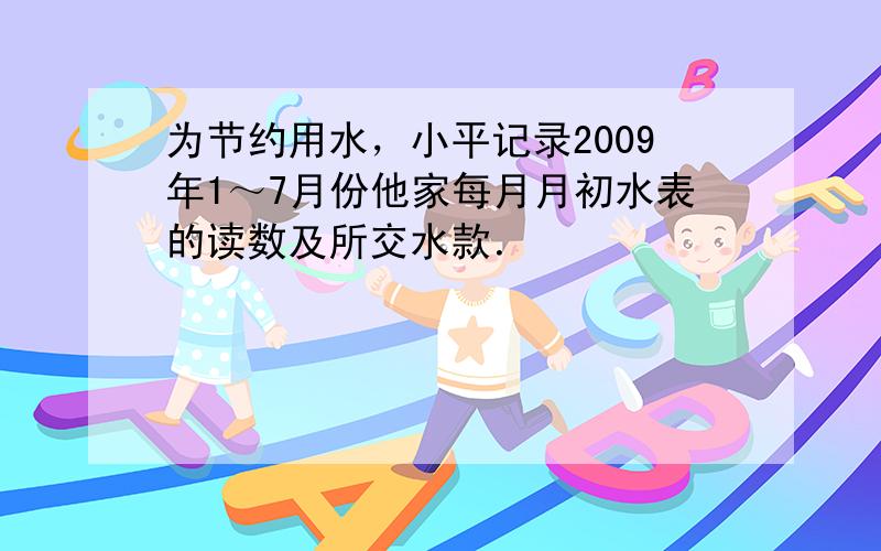 为节约用水，小平记录2009年1～7月份他家每月月初水表的读数及所交水款．