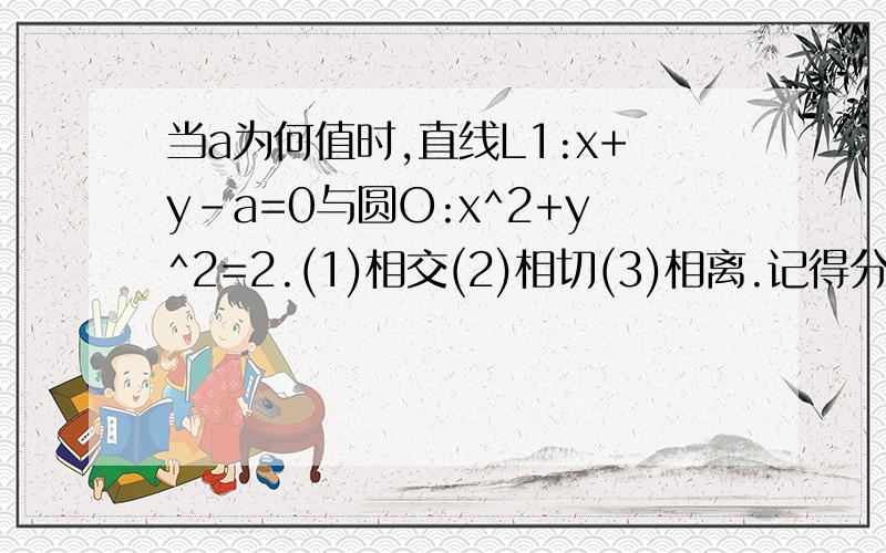 当a为何值时,直线L1:x+y-a=0与圆O:x^2+y^2=2.(1)相交(2)相切(3)相离.记得分点...