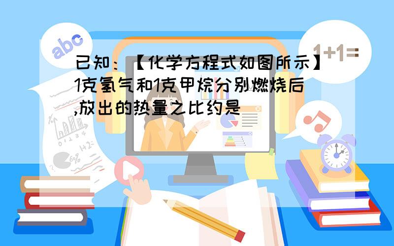 已知：【化学方程式如图所示】1克氢气和1克甲烷分别燃烧后,放出的热量之比约是（ ）