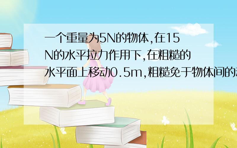 一个重量为5N的物体,在15N的水平拉力作用下,在粗糙的水平面上移动0.5m,粗糙免于物体间的动摩擦因素为0.2.拉力做