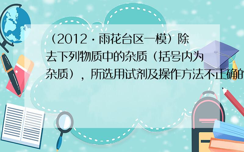 （2012•雨花台区一模）除去下列物质中的杂质（括号内为杂质），所选用试剂及操作方法不正确的是（　　）