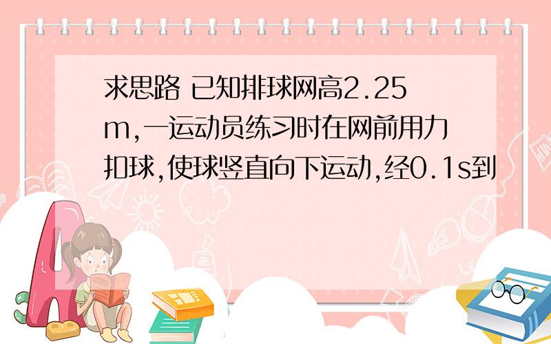 求思路 已知排球网高2.25m,一运动员练习时在网前用力扣球,使球竖直向下运动,经0.1s到