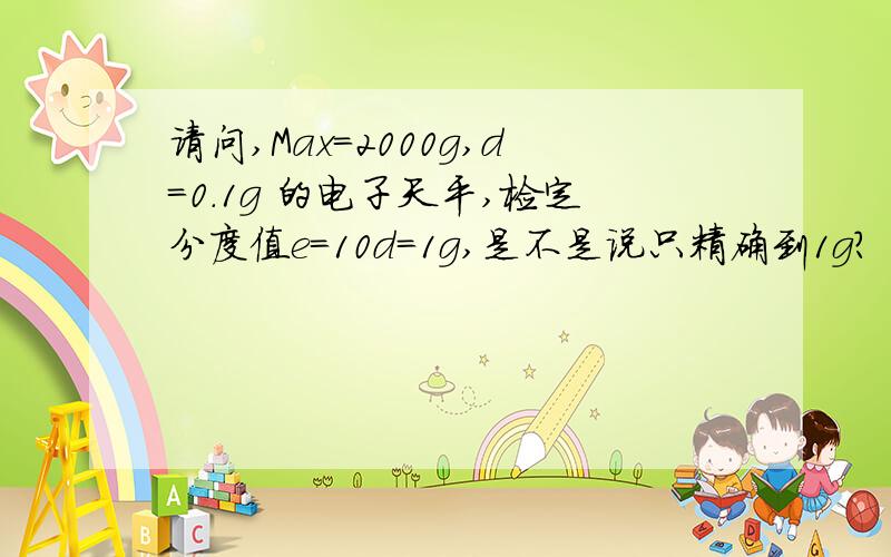 请问,Max=2000g,d=0.1g 的电子天平,检定分度值e=10d=1g,是不是说只精确到1g?