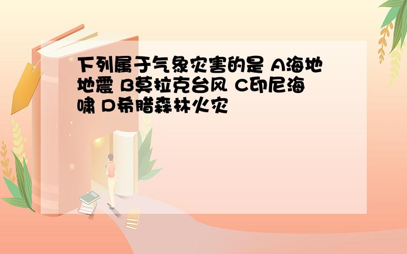 下列属于气象灾害的是 A海地地震 B莫拉克台风 C印尼海啸 D希腊森林火灾