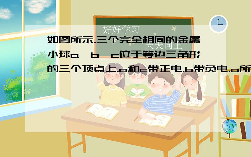 如图所示，三个完全相同的金属小球a、b、c位于等边三角形的三个顶点上.a和c带正电，b带负电，a所带电量的大小比b的小.