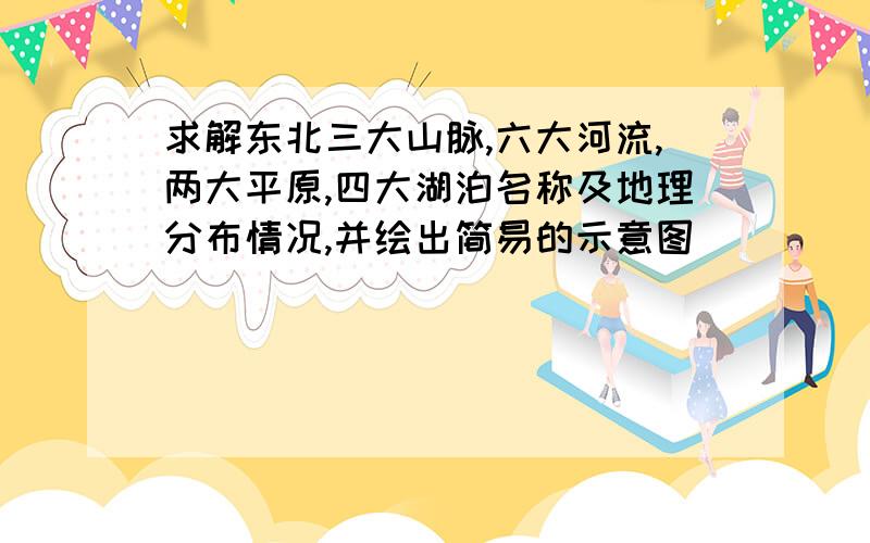 求解东北三大山脉,六大河流,两大平原,四大湖泊名称及地理分布情况,并绘出简易的示意图