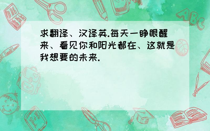 求翻译、汉译英.每天一睁眼醒来、看见你和阳光都在、这就是我想要的未来.