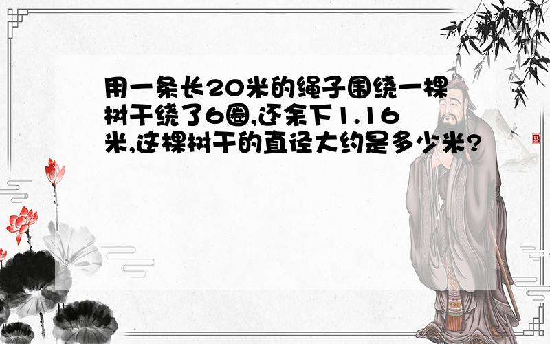 用一条长20米的绳子围绕一棵树干绕了6圈,还余下1.16米,这棵树干的直径大约是多少米?