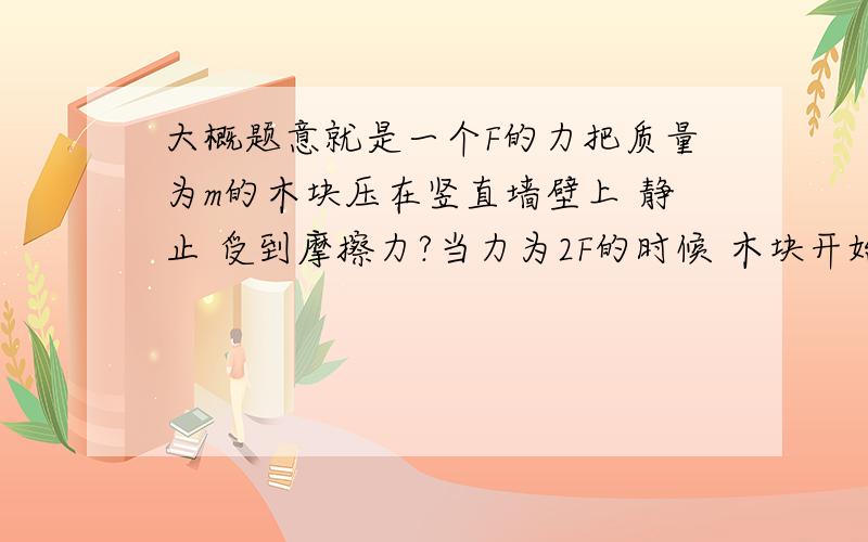 大概题意就是一个F的力把质量为m的木块压在竖直墙壁上 静止 受到摩擦力?当力为2F的时候 木块开始匀速下滑 这时候木块受