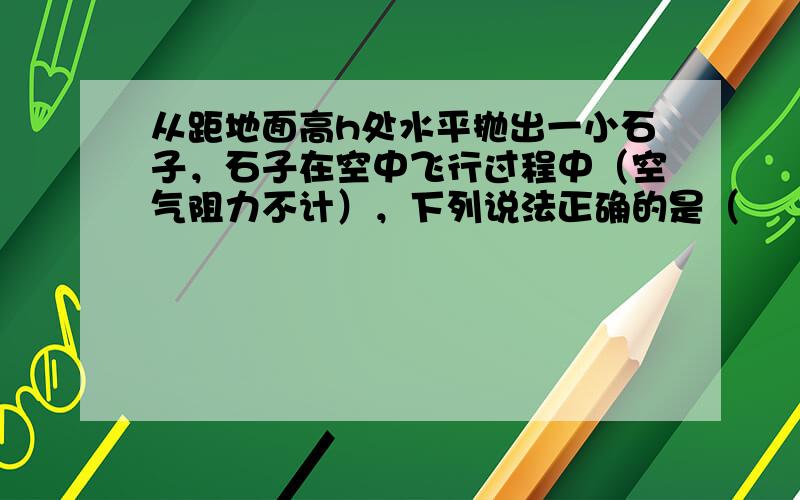 从距地面高h处水平抛出一小石子，石子在空中飞行过程中（空气阻力不计），下列说法正确的是（　　）