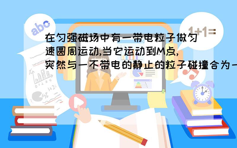 在匀强磁场中有一带电粒子做匀速圆周运动,当它运动到M点,突然与一不带电的静止的粒子碰撞合为一体,答案上说运动轨迹不变.根