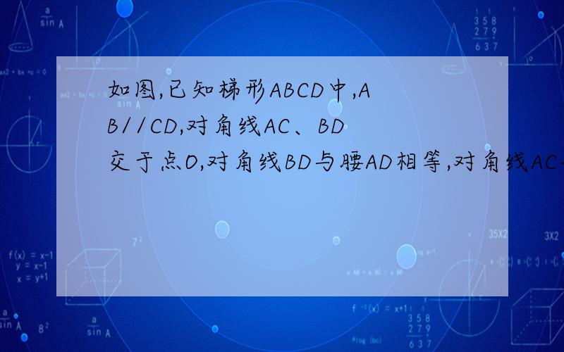 如图,已知梯形ABCD中,AB//CD,对角线AC、BD交于点O,对角线BD与腰AD相等,对角线AC与底边AB相等,AD