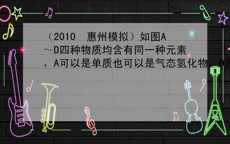 （2010•惠州模拟）如图A～D四种物质均含有同一种元素，A可以是单质也可以是气态氢化物，D是最高价氧化物对应的水化物，