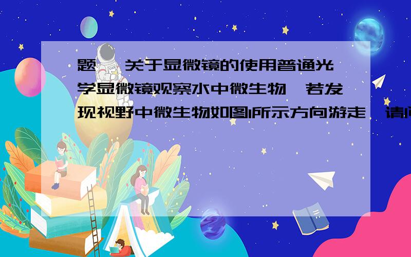 题 ,关于显微镜的使用普通光学显微镜观察水中微生物,若发现视野中微生物如图1所示方向游走,请问应该把载玻片像哪个方向移动