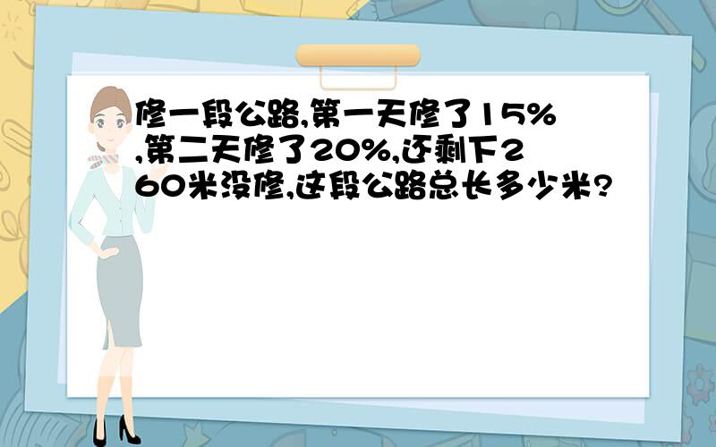 修一段公路,第一天修了15%,第二天修了20%,还剩下260米没修,这段公路总长多少米?